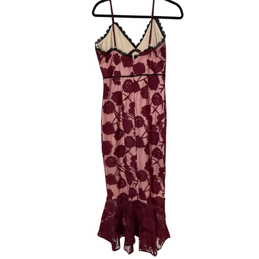 Lulus Mermaid Slip Maxi Dress Burgundy Sz S Formal Wedding Guest Floral Lace - Picture 3 of 11